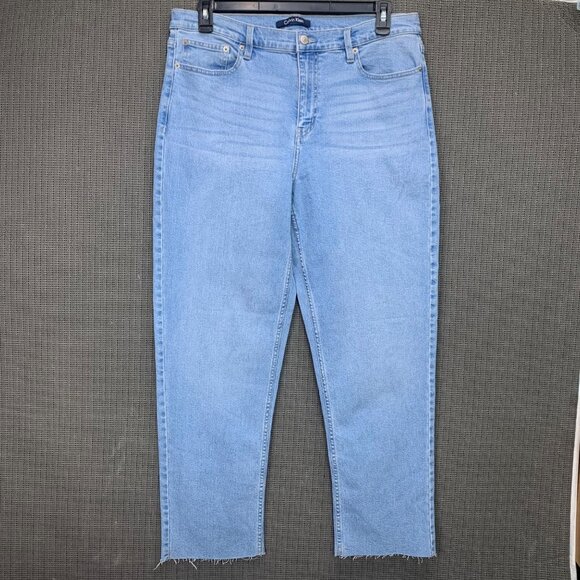 Calvin Klein Womens Size 14 Blue Light Wash High-Rise Denim Jeans Frayed Hem - Picture 1 of 9